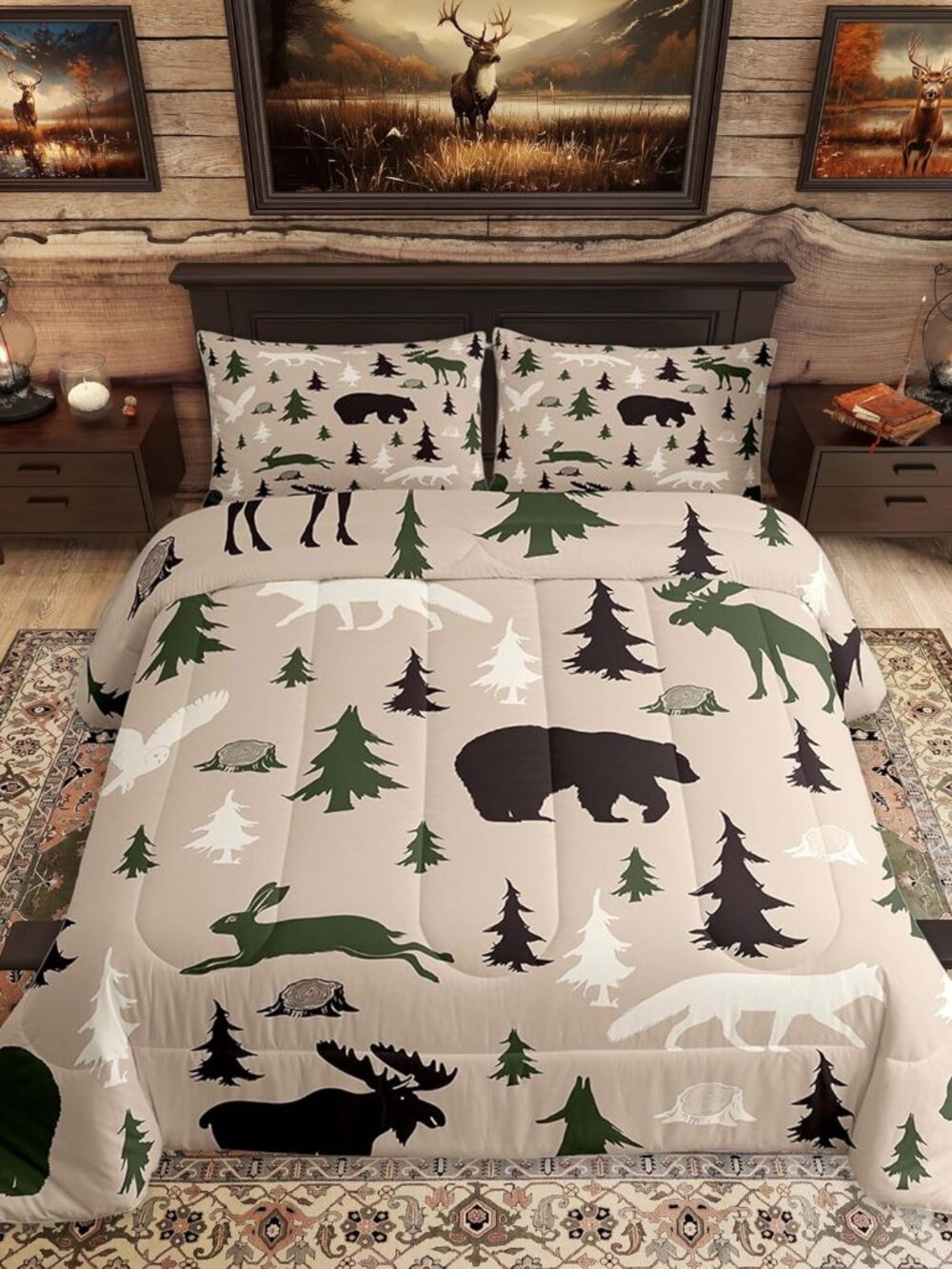 Cabin Lodge Comforter Set Twin Size 3 Pcs for Kids Boys Girls